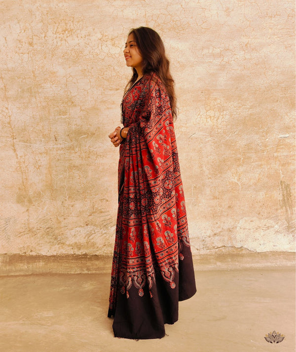 AJRAKH COTTON HAND BLOCK PRINTED SAREE