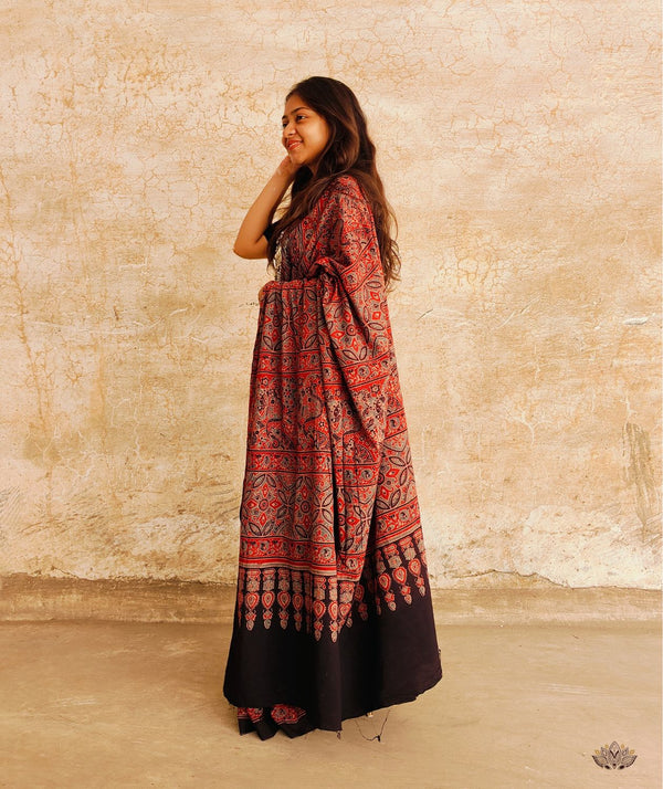 AJRAKH COTTON HAND BLOCK PRINTED SAREE