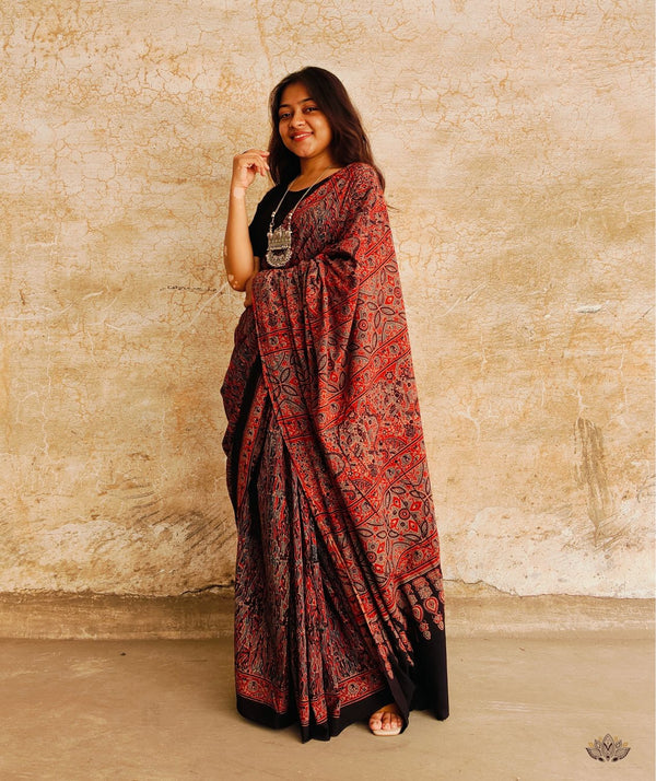 AJRAKH COTTON HAND BLOCK PRINTED SAREE