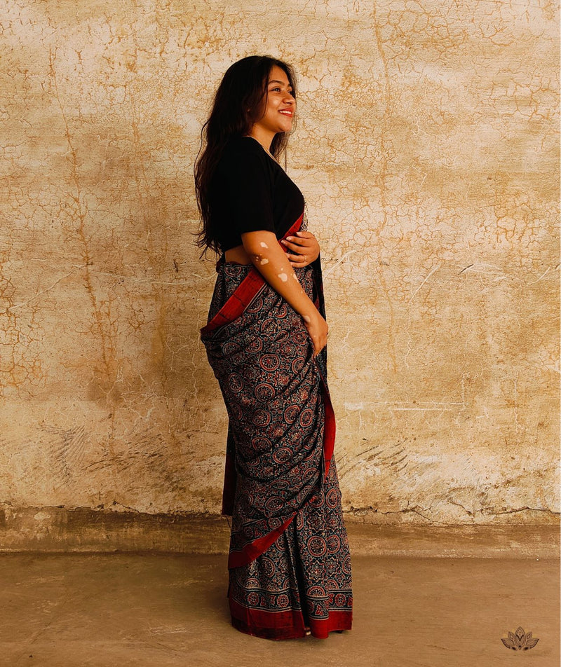 AJRAKH COTTON HAND BLOCK PRINTED SAREE