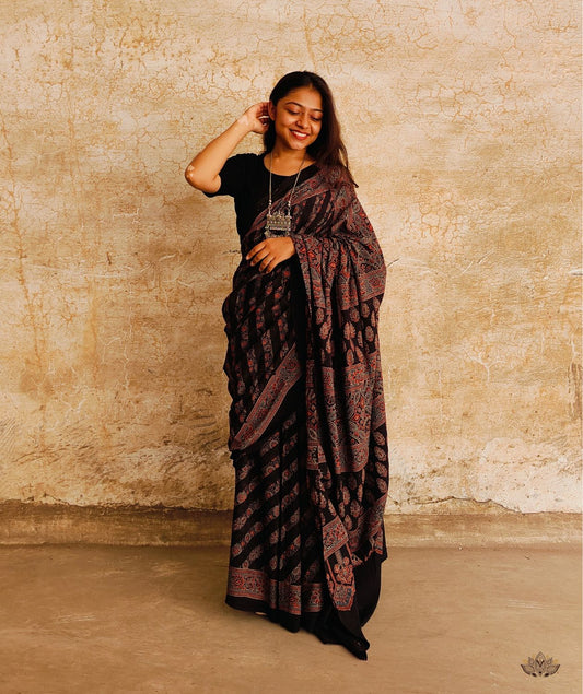AJRAKH COTTON HAND BLOCK PRINTED SAREE