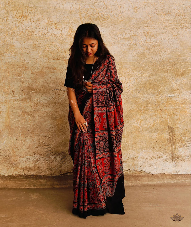 AJRAKH COTTON HAND BLOCK PRINTED SAREE