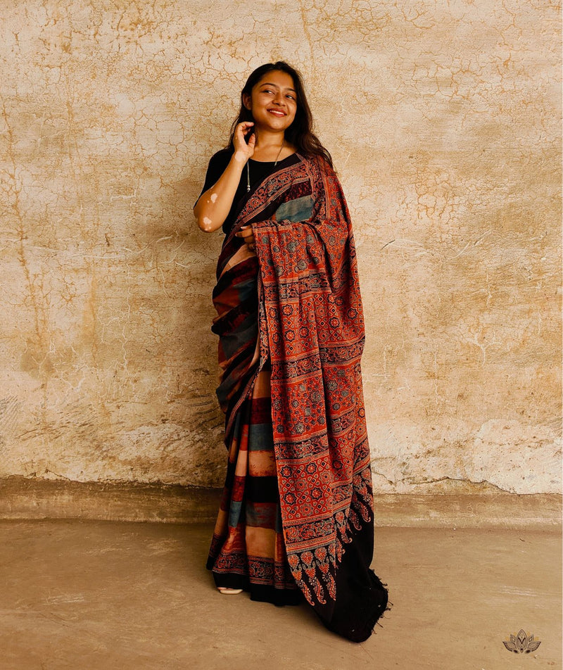 AJRAKH COTTON HAND BLOCK PRINTED SAREE