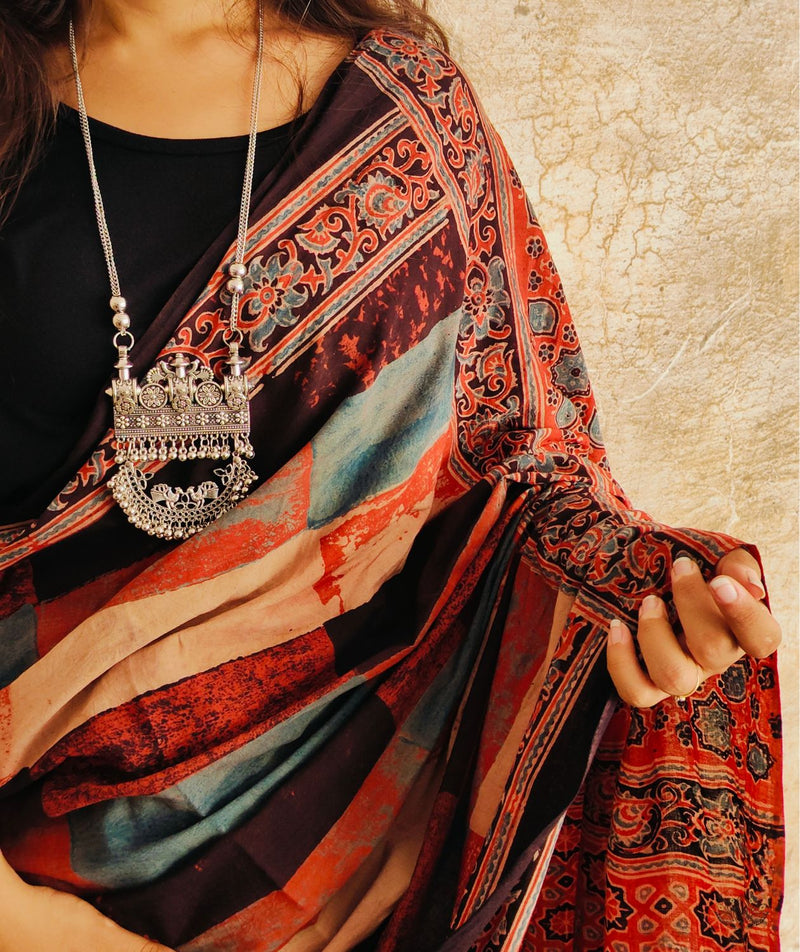 AJRAKH COTTON HAND BLOCK PRINTED SAREE