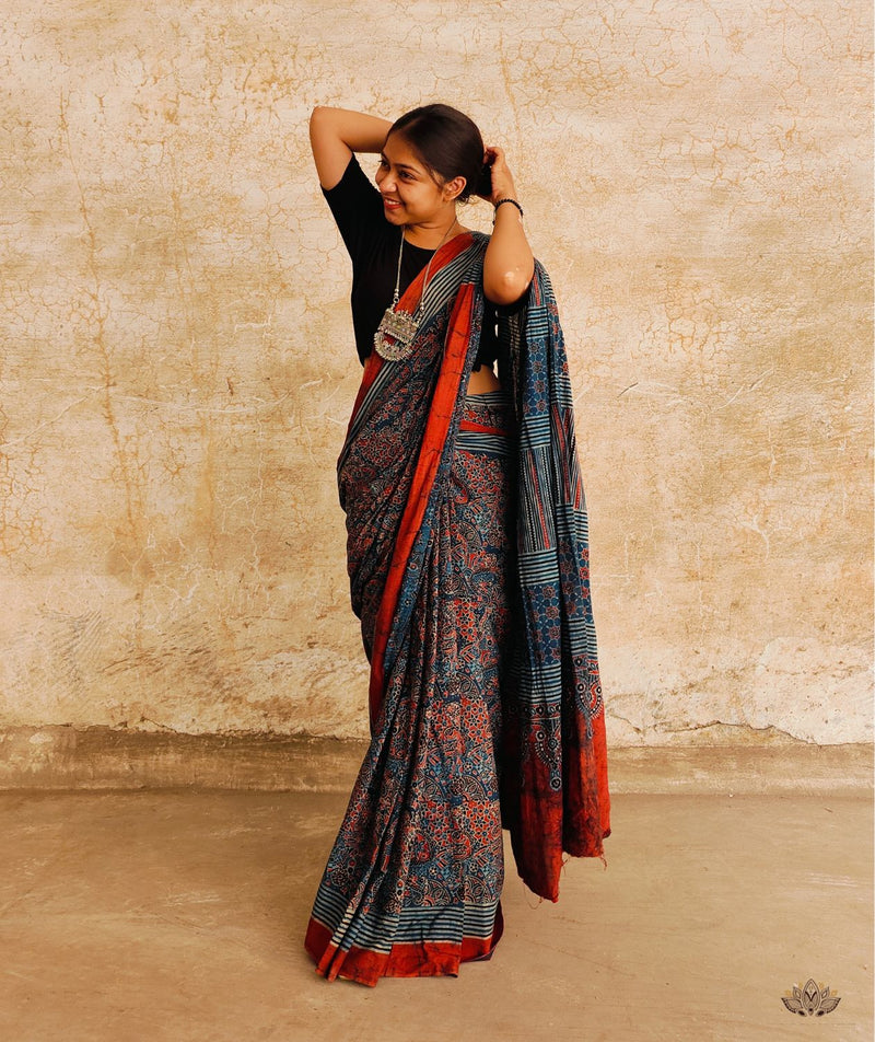 AJRAKH COTTON HAND BLOCK PRINTED SAREE