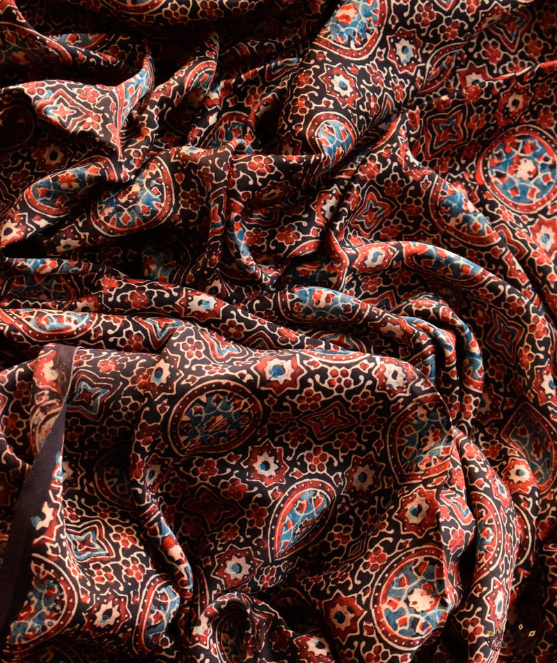 Ajrakh modal silk hand block printed yardage