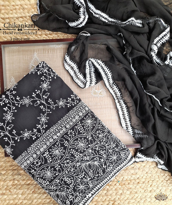 Chikankari Hand Embroidered Three Piece Suit