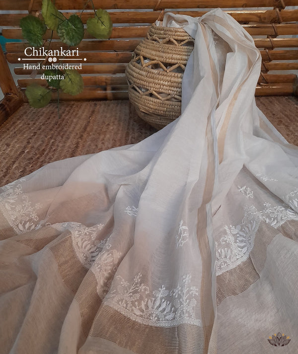 Chikankari Hand Embroidered Chanderi Dupatta