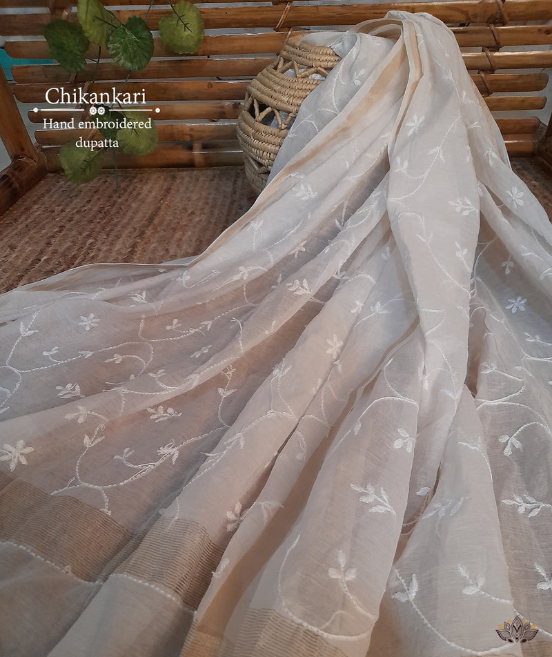 Chikankari Hand Embroidered Chanderi Dupatta