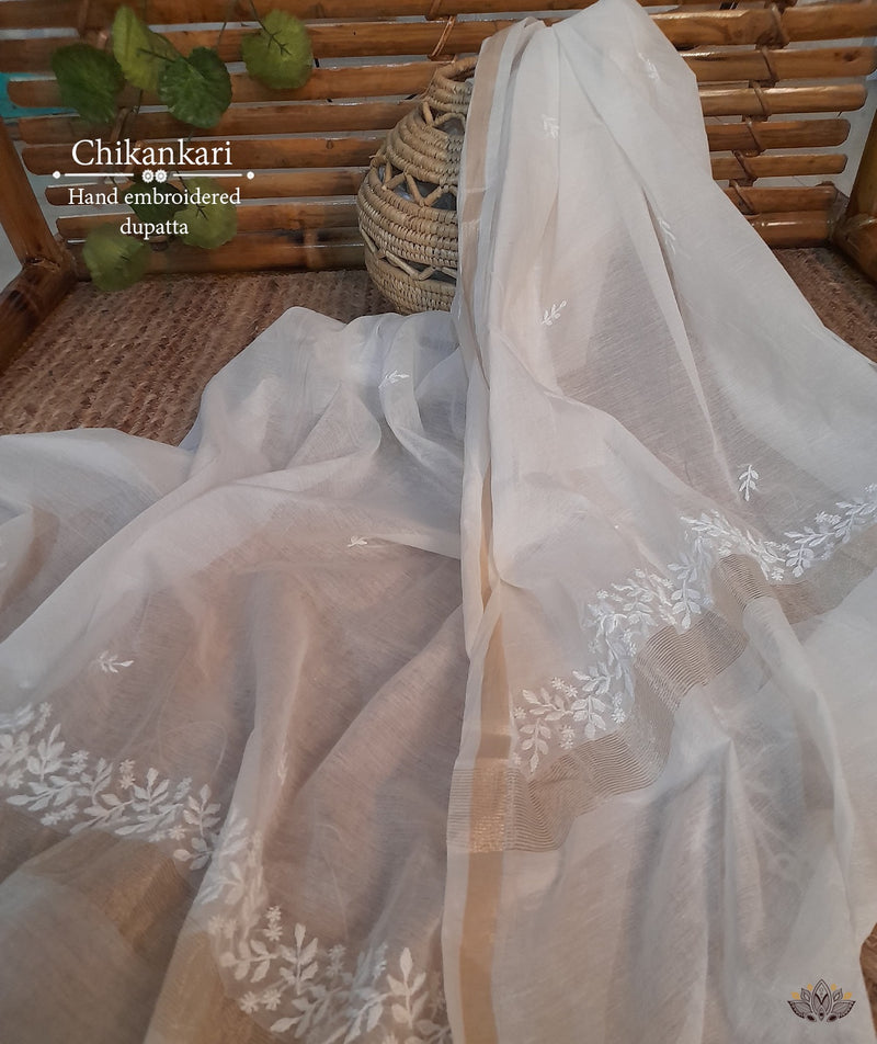 Chikankari Hand Embroidered Chanderi Dupatta