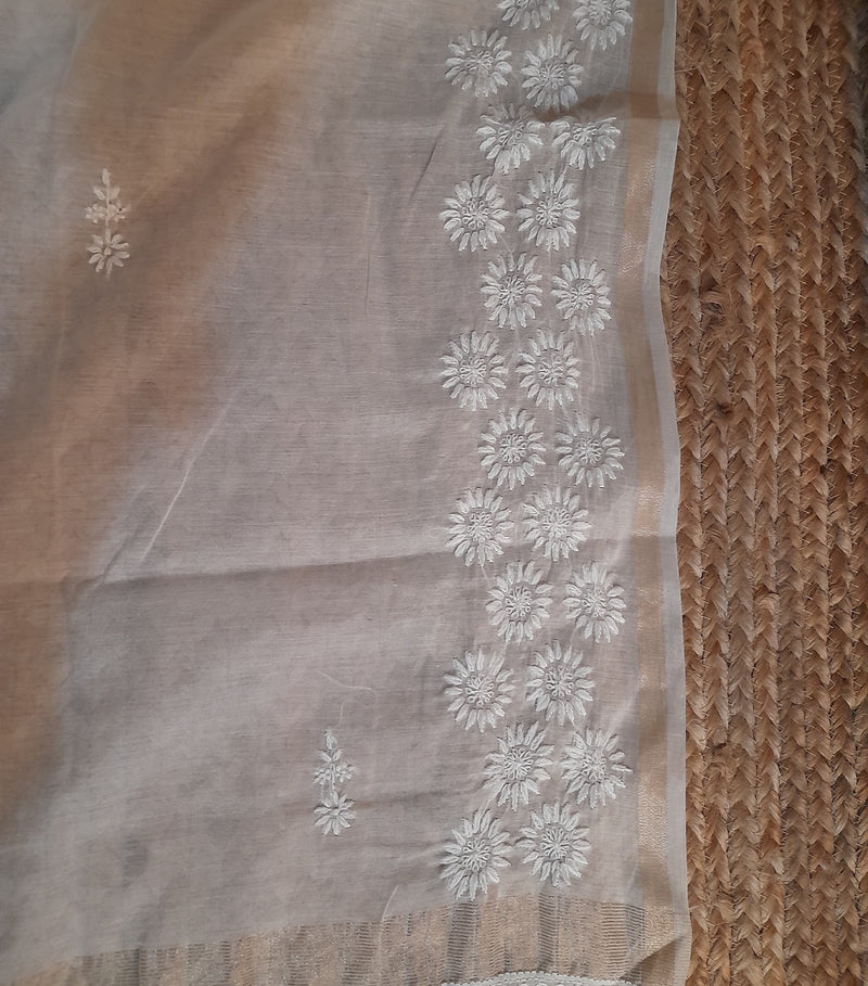 Chikankari Hand Embroidered Chanderi Dupatta