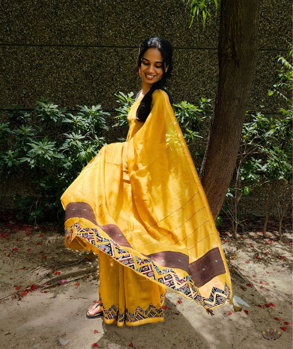 Exclusive Applique HandStiched Chanderi Saree