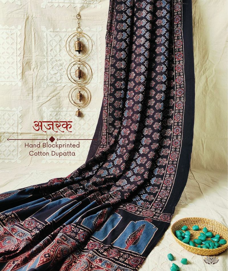 Ajrakh Handblock Printed Cotton Dupatta