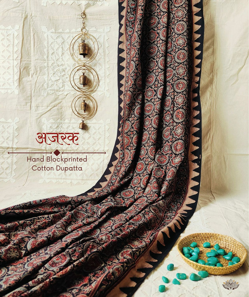 Ajrakh Handblock Printed Cotton Dupatta