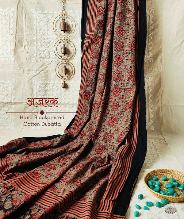 Ajrakh Handblock Printed Cotton Dupatta