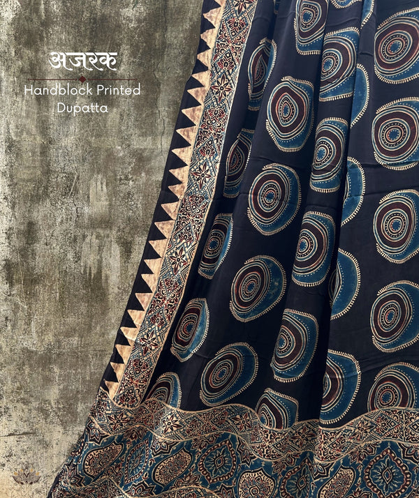 Ajrakh modal silk hand block printed dupatta