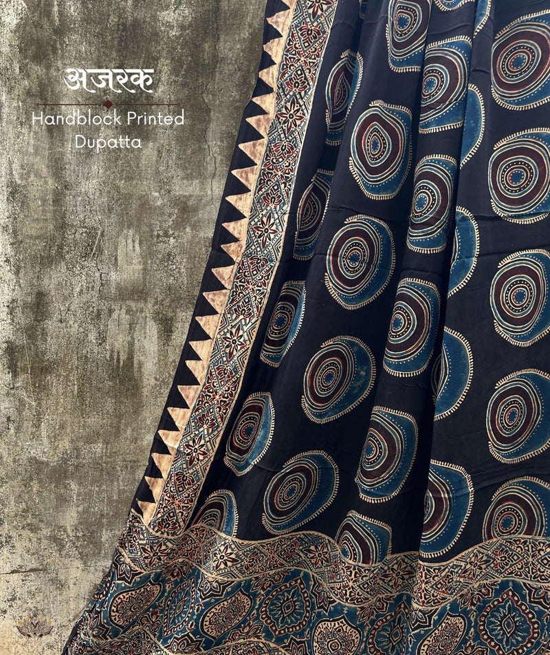 Ajrakh modal silk hand block printed dupatta