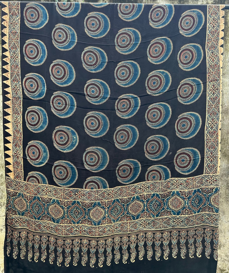 Ajrakh modal silk hand block printed dupatta