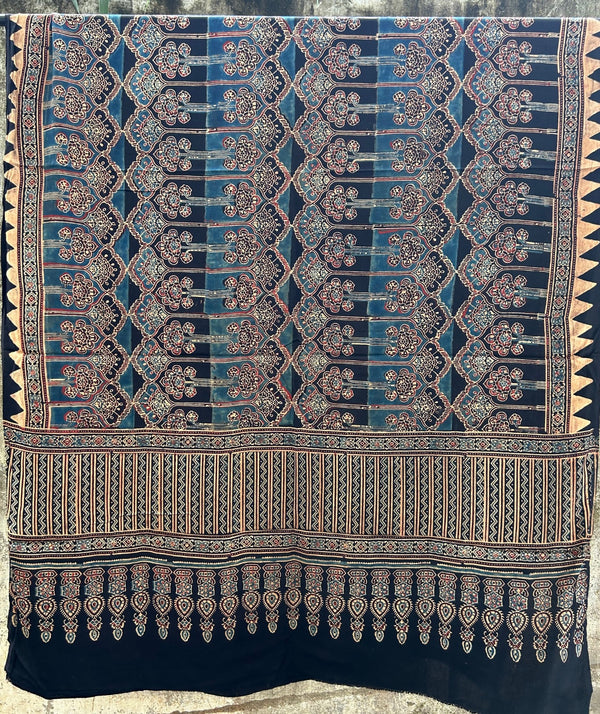 Ajrakh modal silk hand block printed dupatta