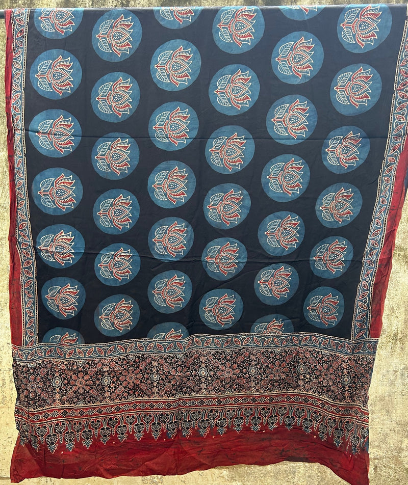 Ajrakh modal silk hand block printed dupatta