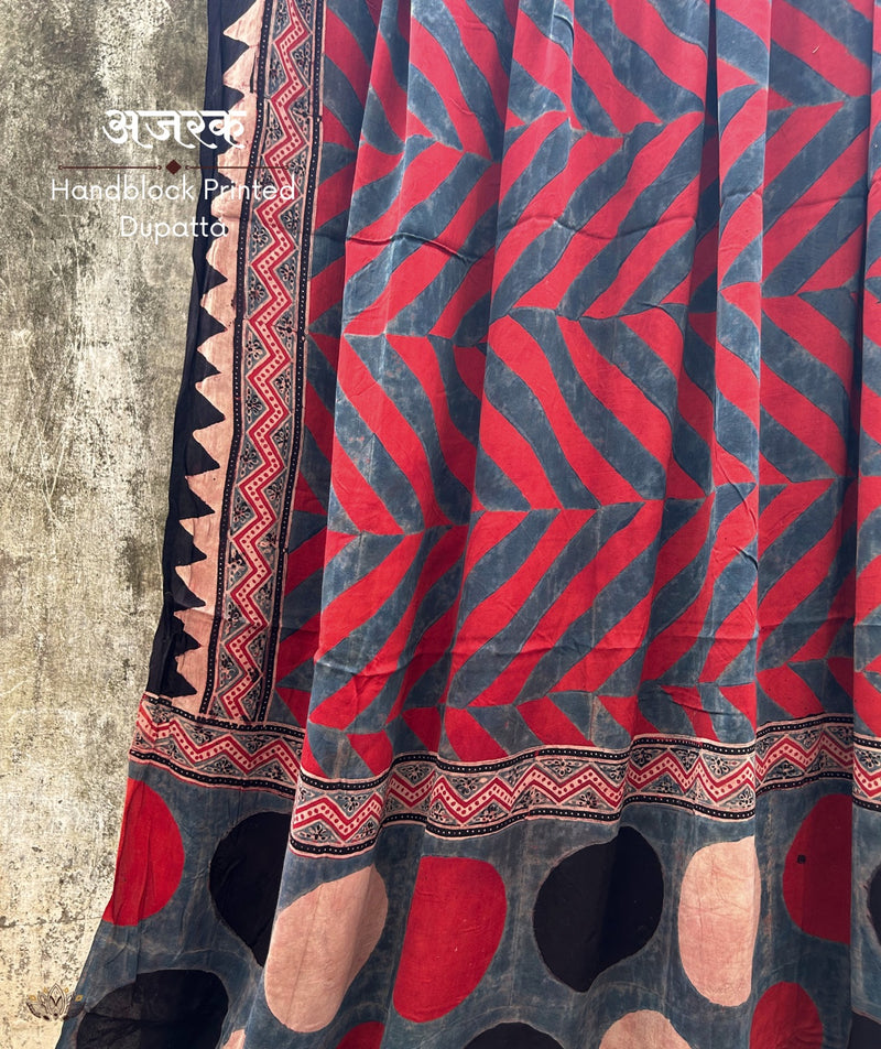 Ajrakh modal silk hand block printed dupatta