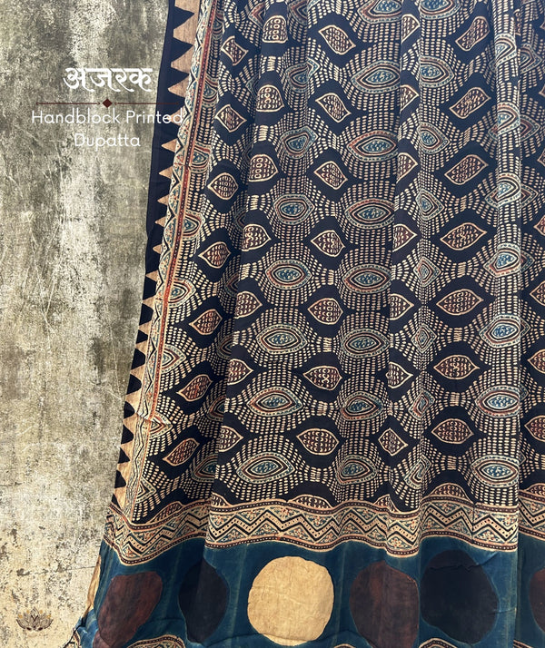 Ajrakh modal silk hand block printed dupatta