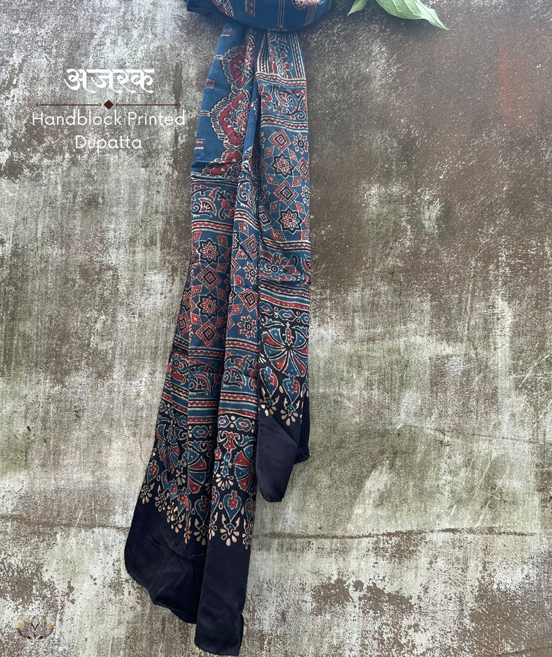 Ajrakh modal silk hand block printed stole