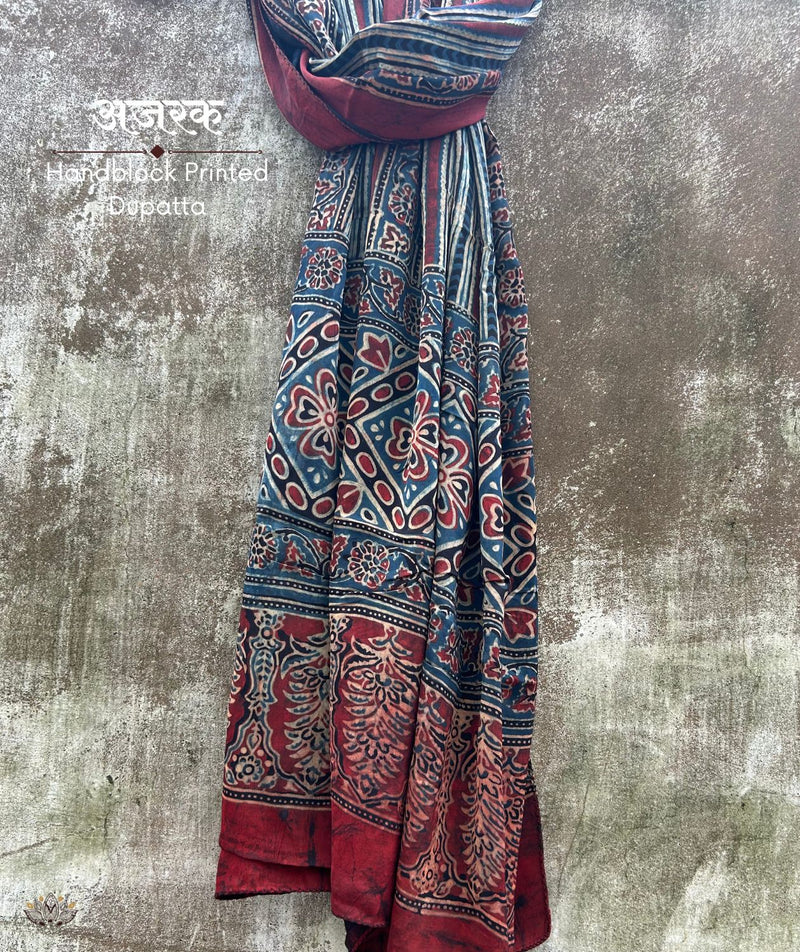 Ajrakh modal silk hand block printed stole