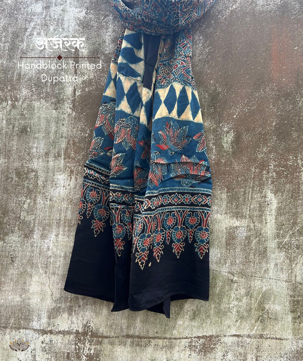 Ajrakh modal silk hand block printed stole