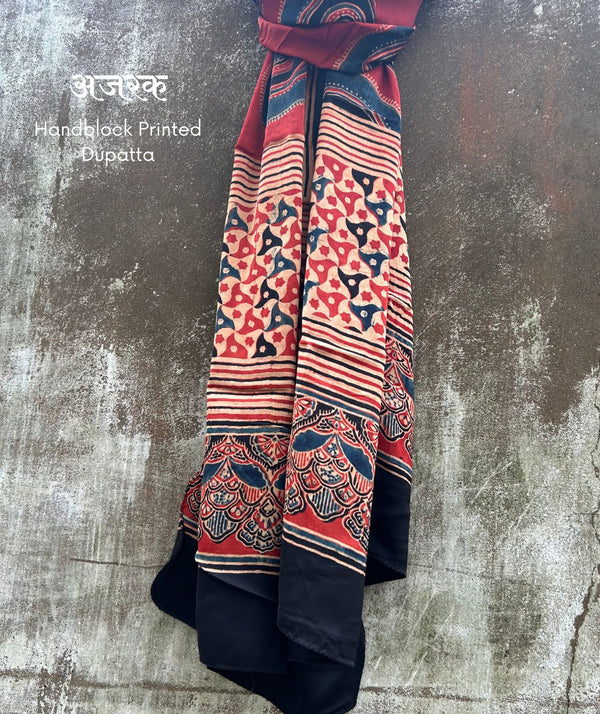 Ajrakh modal silk hand block printed stole