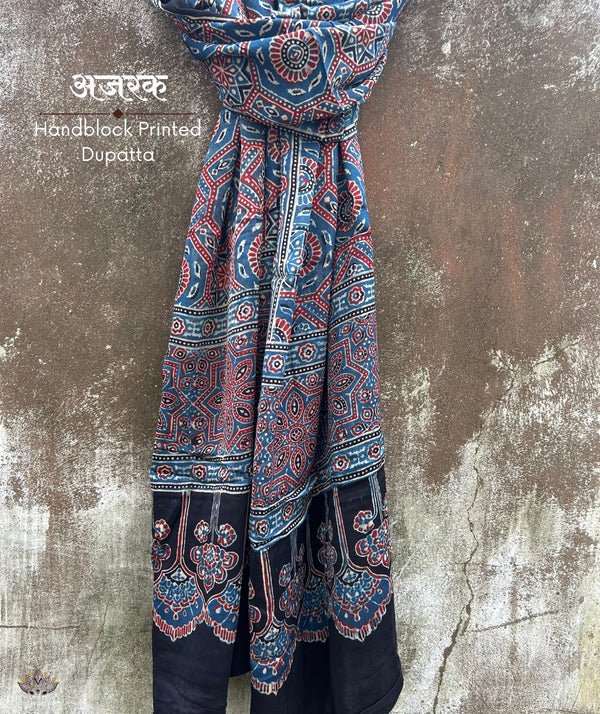 Ajrakh modal silk hand block printed stole