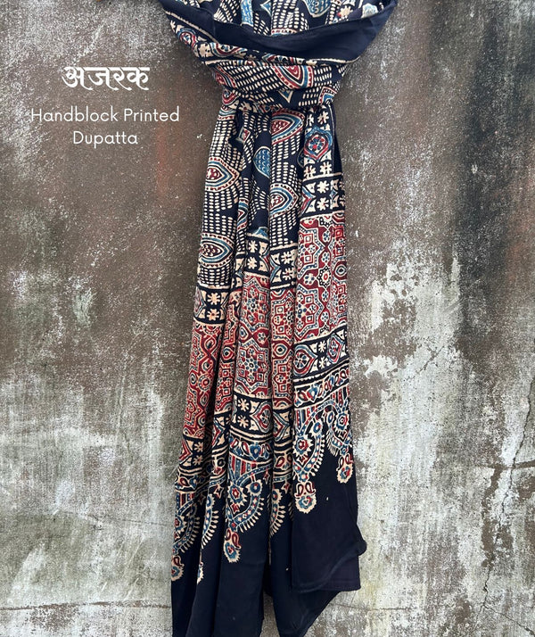 Ajrakh modal silk hand block printed stole