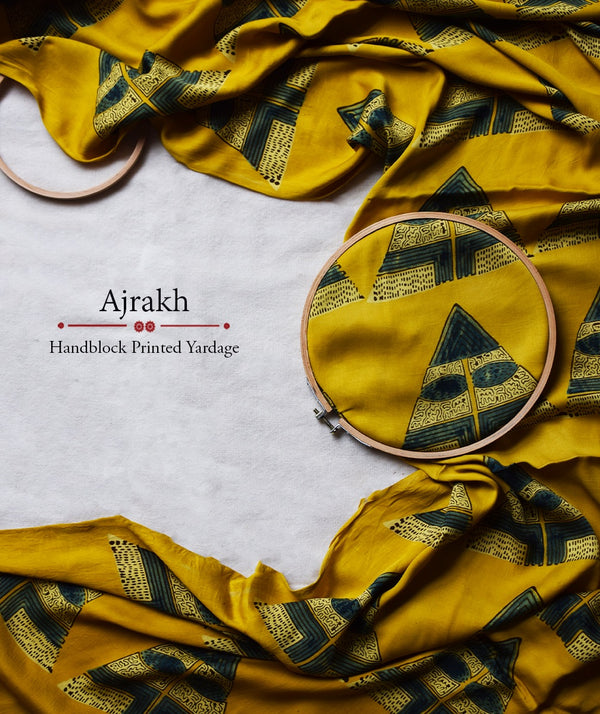 Ajrakh modal silk hand block printed yardage