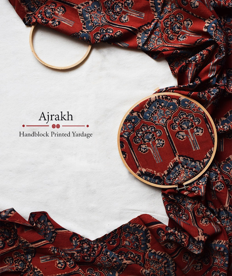 AJRAKH COTTON HAND PRINTED YARDAGE