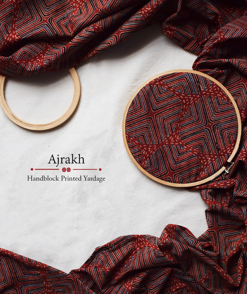 AJRAKH COTTON HAND PRINTED YARDAGE