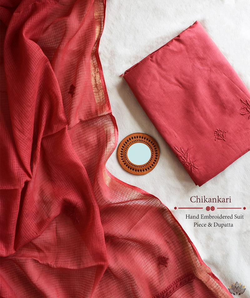 Chikankari Hand Embroidered Chanderi Two Piece Suit