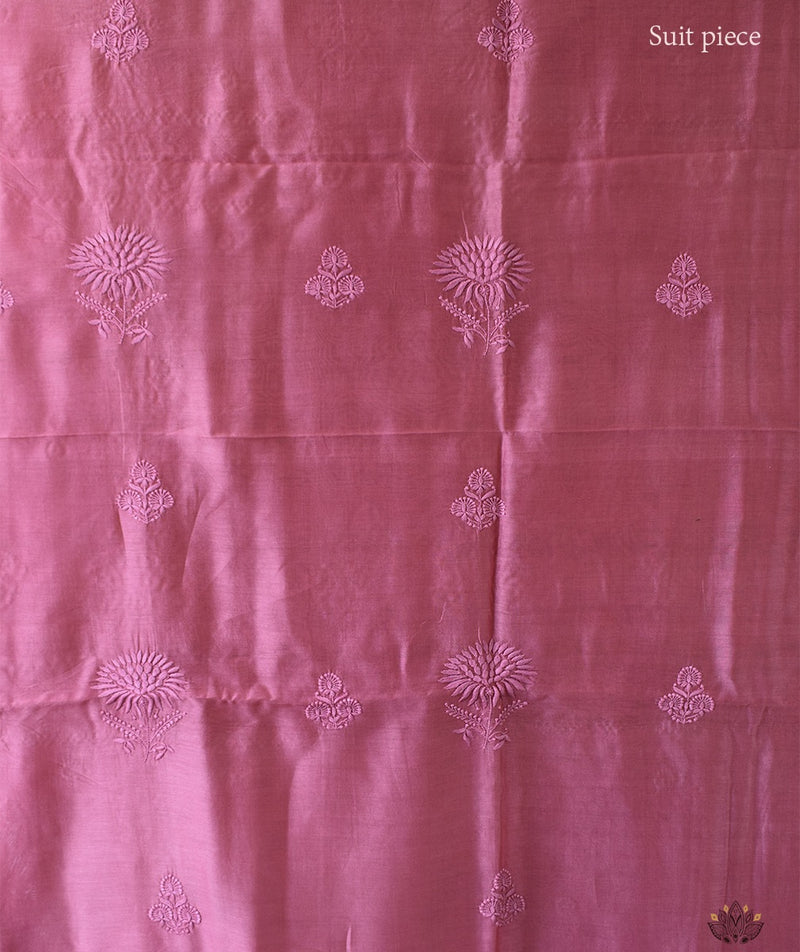 Chikankari Hand Embroidered Cotton Suit Piece with Kota Dupatta