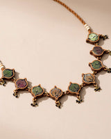 WHE Multicolor Festive Upcycled Fabric and Repurposed Wood Choker Necklace