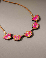 Whe Shades of Pink Bloom Lotus Upcycled Fabric and Repurposed Wood Necklace