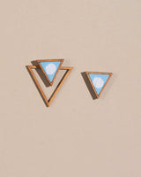 WHE Blue Two Look in One Upcycled Fabric and Repurposed Wood Triangle Earring