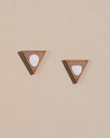 WHE Beige Two Look in One Upcycled Fabric and Repurposed Wood Triangle Earring