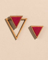 WHE Maroon Two Look in One Upcycled Fabric and Repurposed Wood Triangle Earring