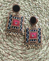 WHE Red Square Hand Embroidered Earrings