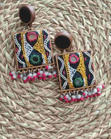 WHE Multicolor Square Hand Embroidered Earrings