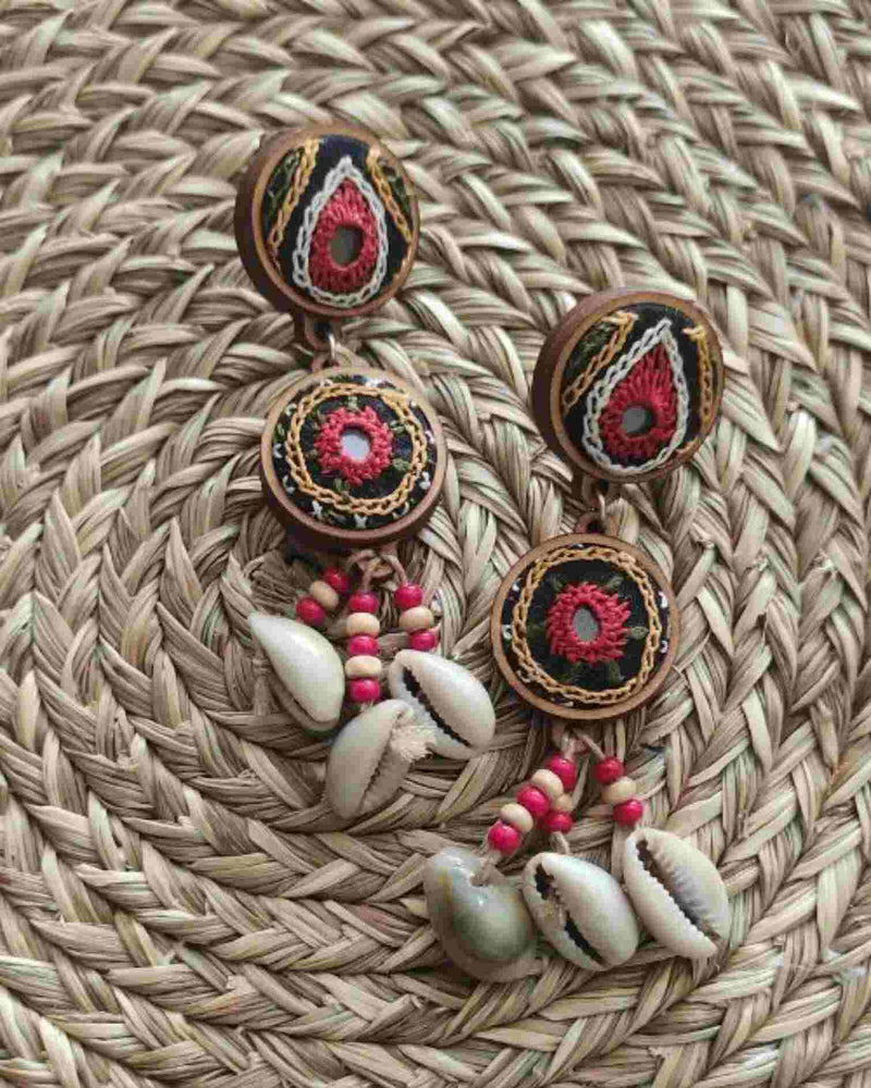 WHE 2-Layer Multicolor Hand Embroidered Earrings