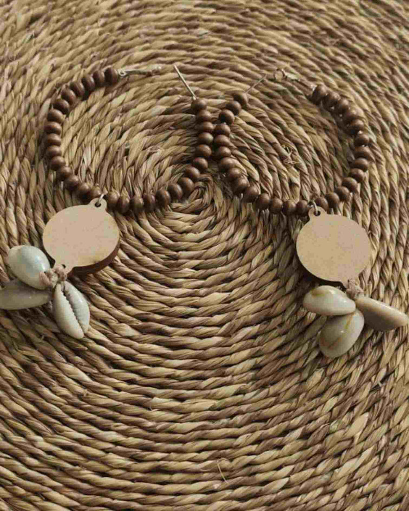 WHE  Hand Embroidered Hoop Earrings with Wooden Beads