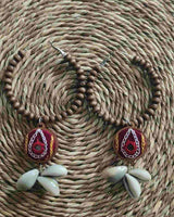 WHE  Hand Embroidered Hoop Earrings with Wooden Beads