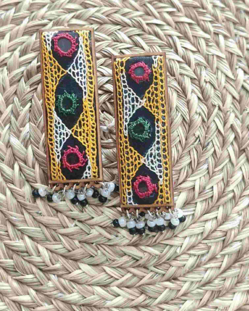 WHE Hand Embroidered Multicolor Rectangle Earrings