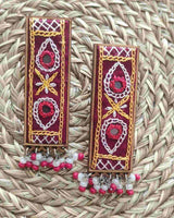 WHE Hand Embroidered Red Rectangle Earrings