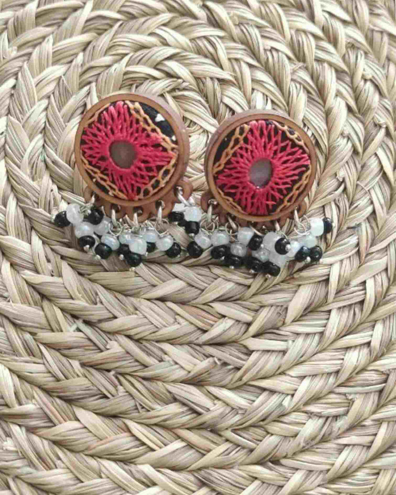 WHE Hand Embroidered Red Earrings